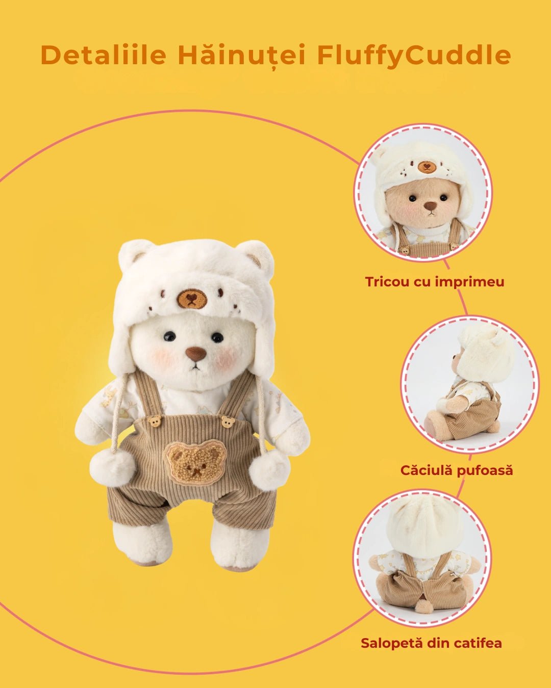 Ursulet Handmade Premium cu Hainute Personalizabile - FluffyCuddle - 