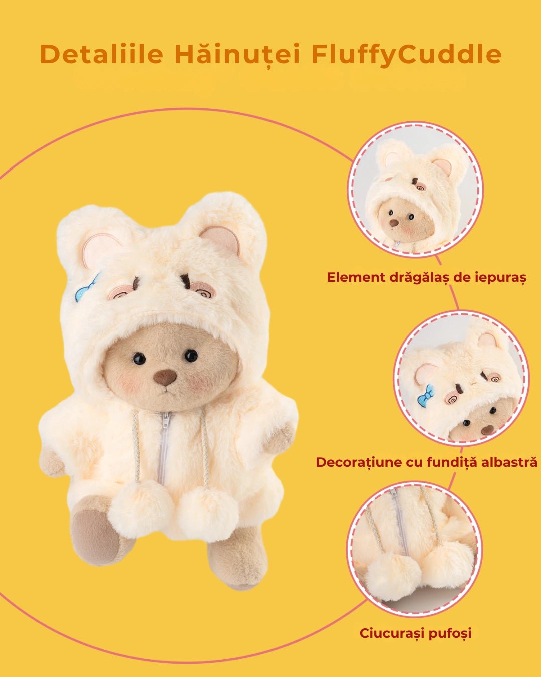 Ursulet Handmade Premium cu Hainute Personalizabile - FluffyCuddle - 