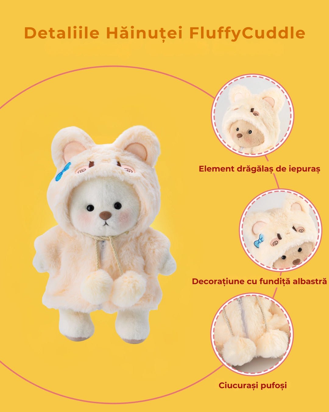 Ursulet Handmade Premium cu Hainute Personalizabile - FluffyCuddle - 