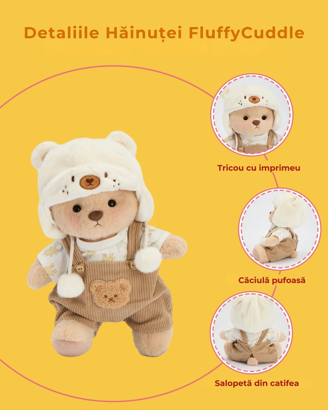 Ursulet Handmade Premium cu Hainute Personalizabile - FluffyCuddle - 