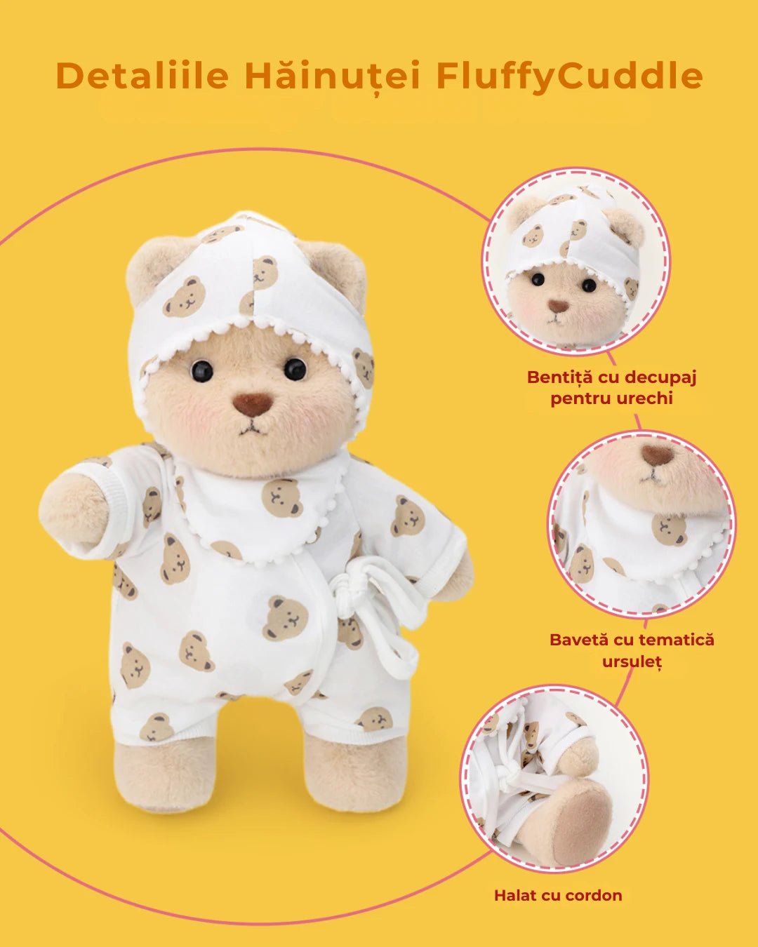 Ursulet Handmade Premium cu Hainute Personalizabile - FluffyCuddle - 